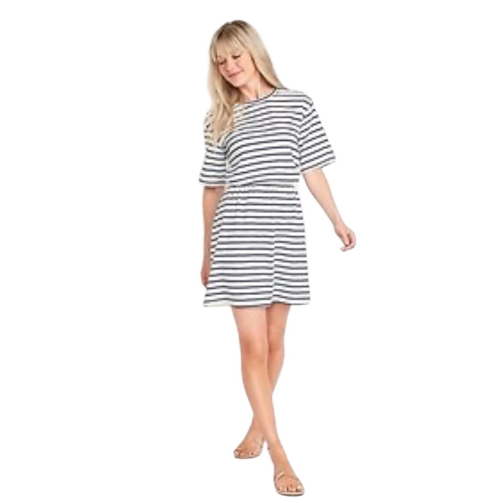 NWT Old Navy Women’s XL Waist-Defined Striped Mini Dress Black White